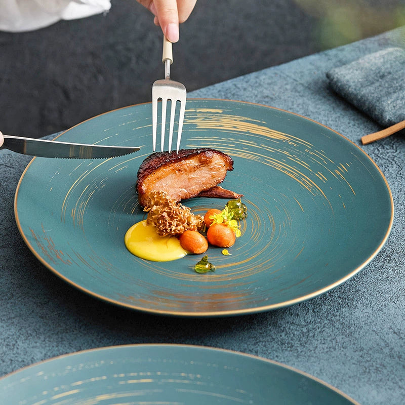 Matte Glazed Ceramic Dinner Plate with Gold Detailing – Available in