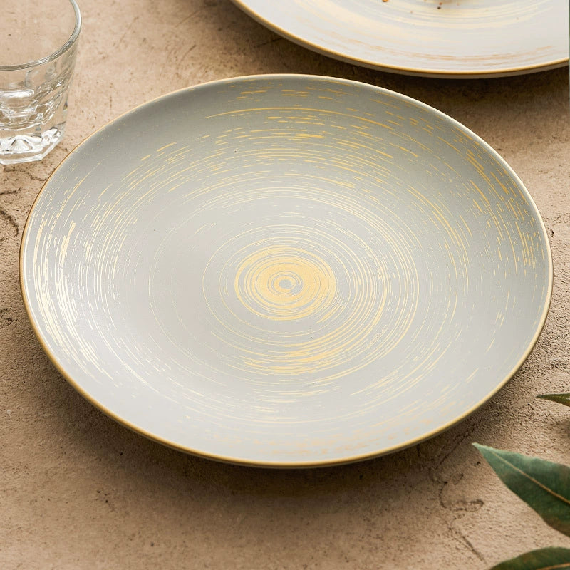 Matte Glazed Ceramic Dinner Plate with Gold Detailing – Available in