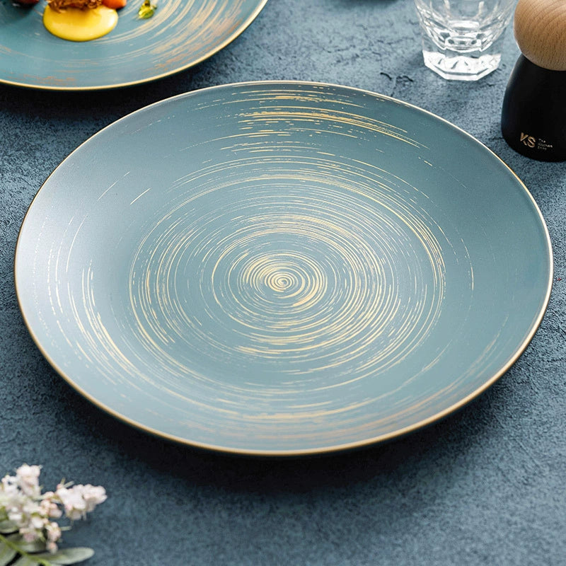 Matte Glazed Ceramic Dinner Plate with Gold Detailing – Available in