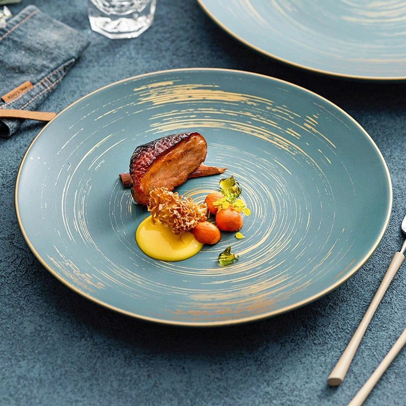 Matte Glazed Ceramic Dinner Plate with Gold Detailing – Available in