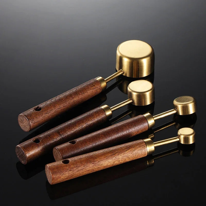 Vintage Brass and Wood Measuring Cup Set