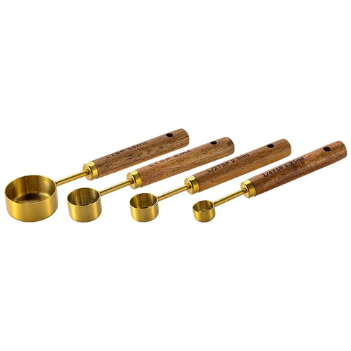 Vintage Brass and Wood Measuring Cup Set