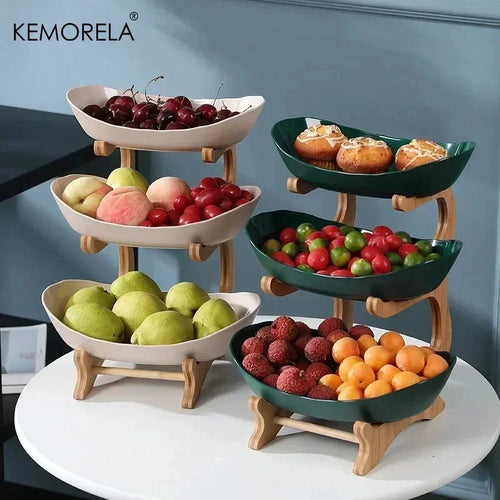 Bamboo serving stand with removable bowls