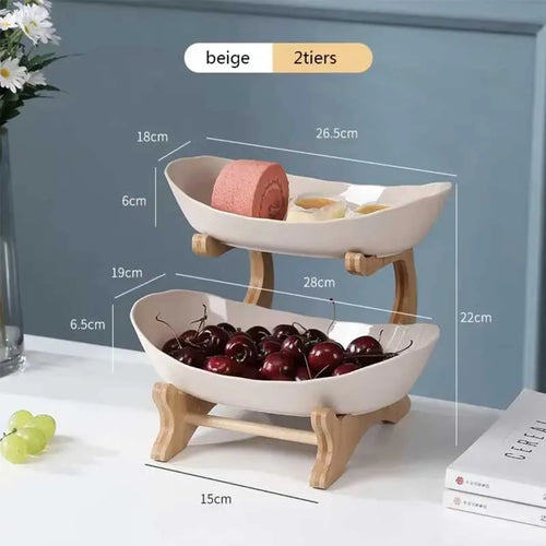 Bamboo serving stand with removable bowls