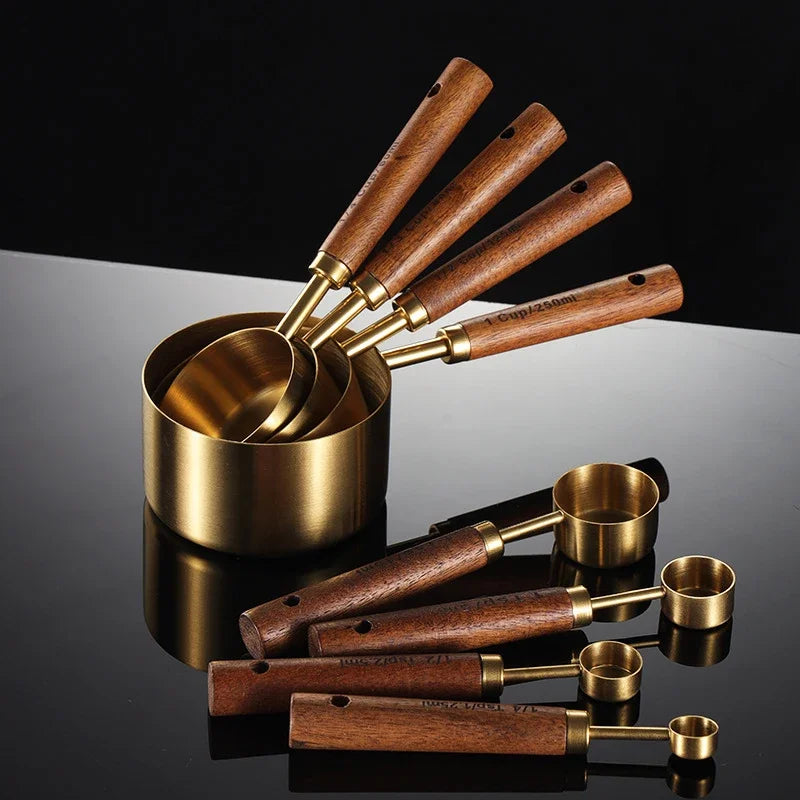 Vintage Brass and Wood Measuring Cup Set