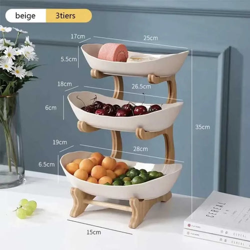 Bamboo serving stand with removable bowls