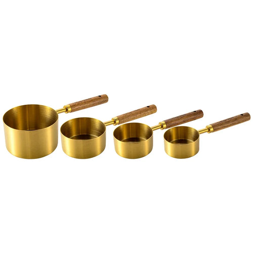 Vintage Brass and Wood Measuring Cup Set