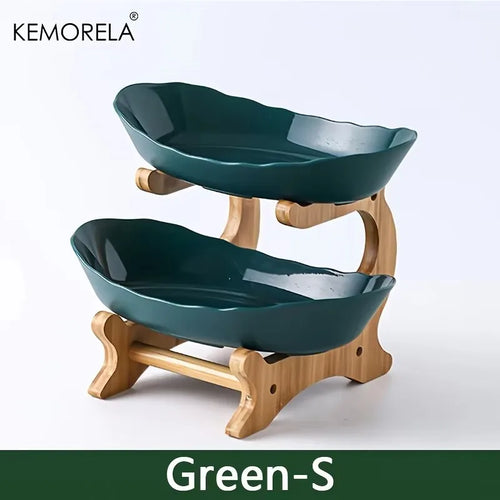 Bamboo serving stand with removable bowls