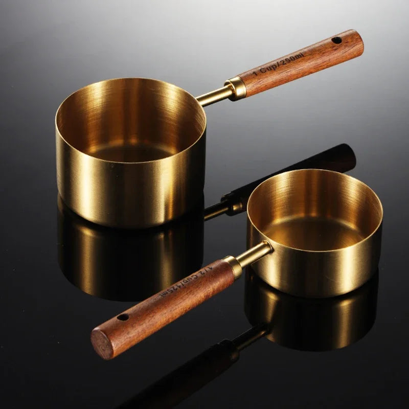 Vintage Brass and Wood Measuring Cup Set