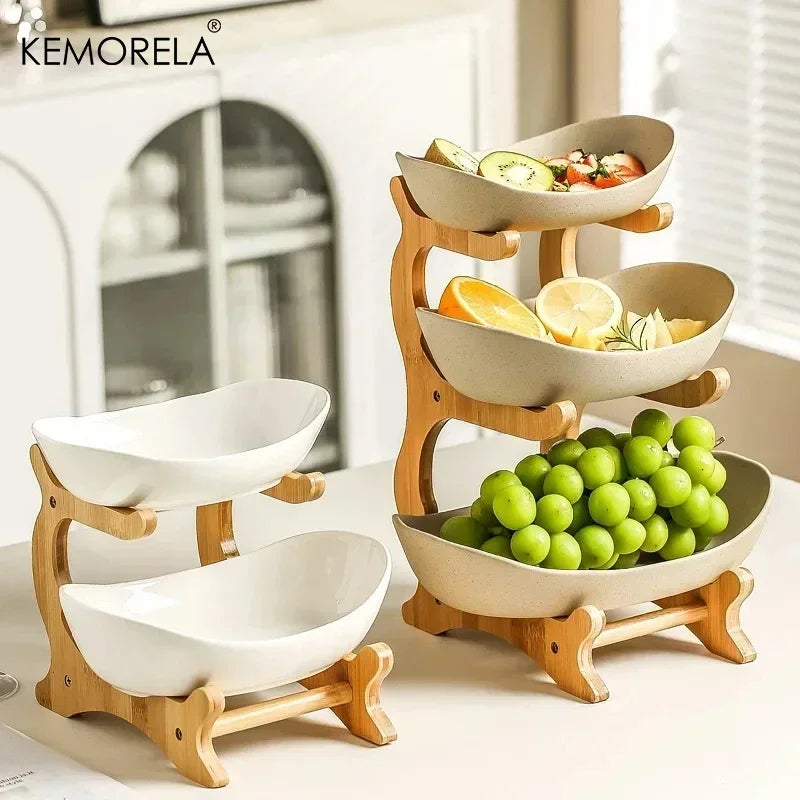 Bamboo serving stand with removable bowls