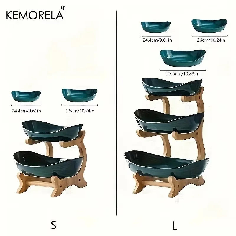 Bamboo serving stand with removable bowls