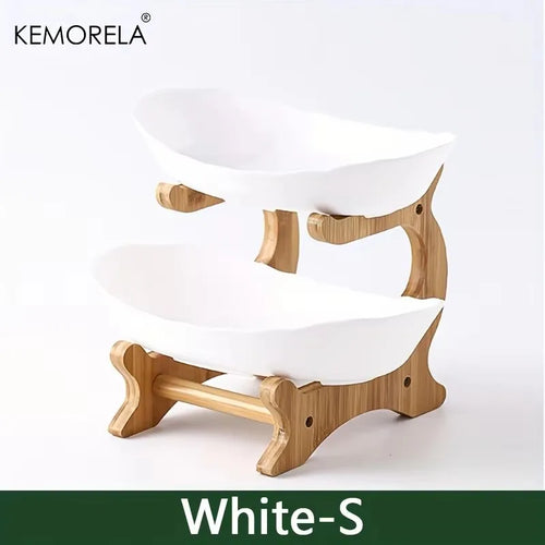 Bamboo serving stand with removable bowls