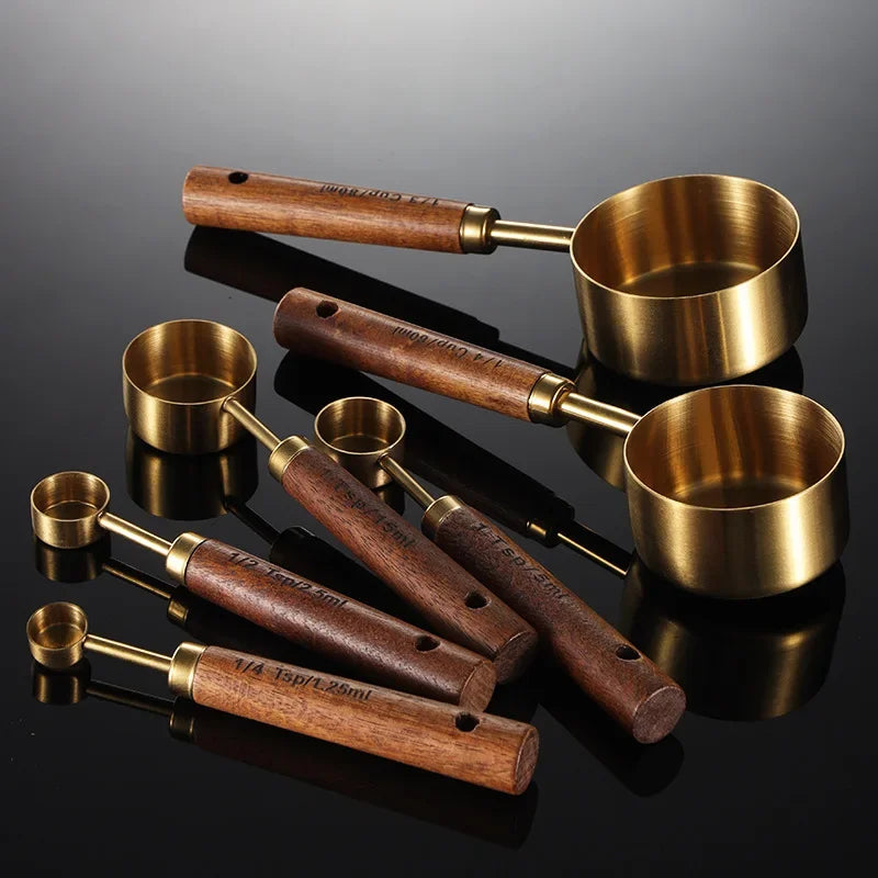 Vintage Brass and Wood Measuring Cup Set