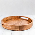 Handmade Round Serving Wooden Tray Size 12X12X1.6 Inch Color Brown